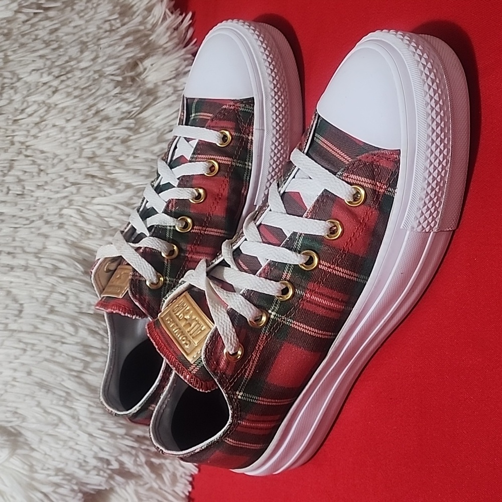 Converse Red Plaid Low Top Sneakers